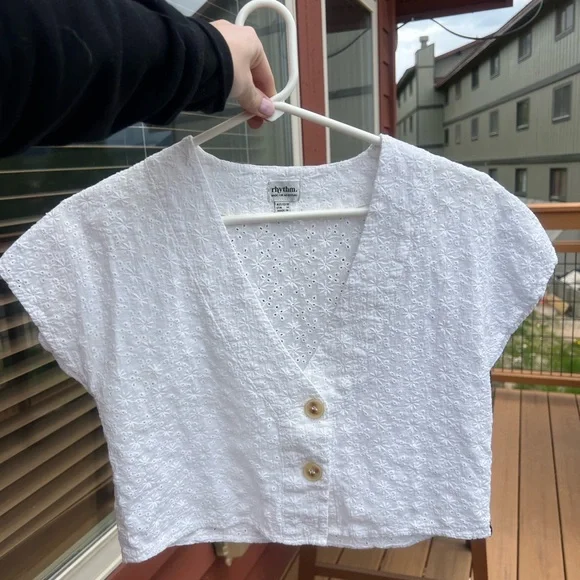 Rhythm White Textured Button Down Shirt - Picture 3 of 4